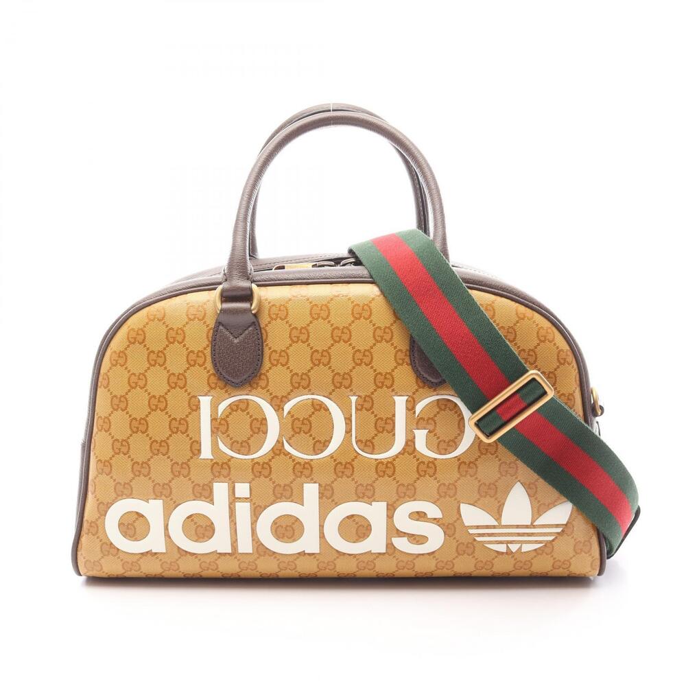 Gucci adidas Duffle Bag Handbag Canvas Leather Brown